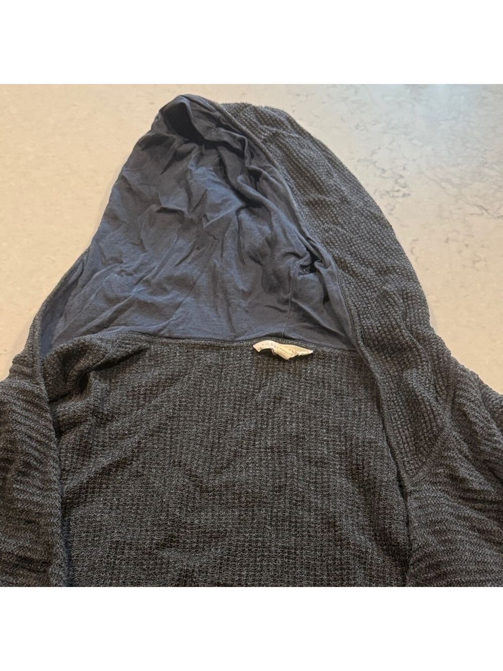 Eileen Fisher Black Waffle Knit Hooded Cardigan Large - Picture 6 of 12